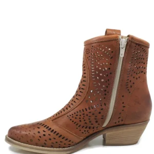 Stivali Con Tacco | Stivali Estivi | Personal Stivaletti Bassi Texani Camperos Laserati "MAYA" - Cuoio