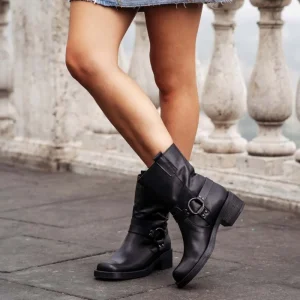 Stivali Invernali | Bikers Invernali | Personal Stivaletti Biker Punta Squadrata con Cavigliera "KURT" - Nero