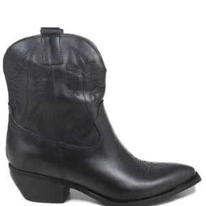 Stivali Texani | Stivali Invernali | In Time Stivaletti Camperos Texani con Ricamo "PETRA" - Pelle Nero