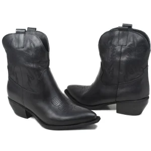 Stivali Texani | Stivali Invernali | In Time Stivaletti Camperos Texani con Ricamo "PETRA" - Pelle Nero