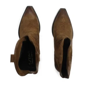 Stivali Texani | Stivali Invernali | In Time Stivaletti Camperos Texani con Ricamo "PETRA" - Camoscio Cuoio