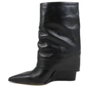 Stivali E Scarpe Con Zeppa | Stivali Invernali | Personal Stivaletti su Zeppa Alta Punta Fina e Bavero Risvolto "FILL" - Pelle Nero