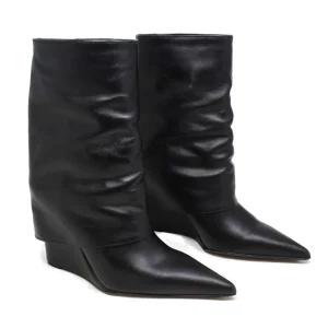 Stivali E Scarpe Con Zeppa | Stivali Invernali | Personal Stivaletti su Zeppa Alta Punta Fina e Bavero Risvolto "FILL" - Pelle Nero