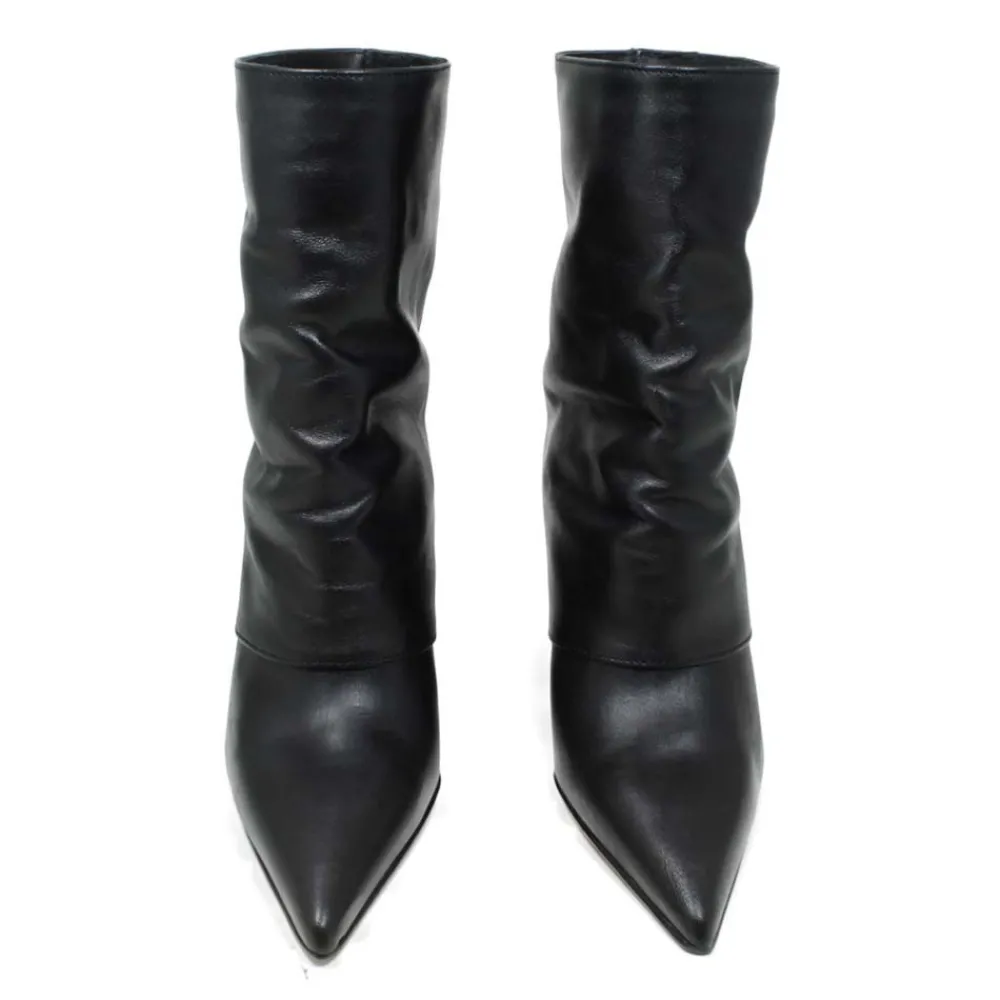 stivaletti_su_zeppa_alta__5.webp Stivali E Scarpe Con Zeppa | Stivali Invernali | Personal Stivaletti su Zeppa Alta Punta Fina e Bavero Risvolto "FILL" - Pelle Nero