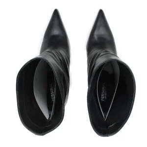 Stivali E Scarpe Con Zeppa | Stivali Invernali | Personal Stivaletti su Zeppa Alta Punta Fina e Bavero Risvolto "FILL" - Pelle Nero