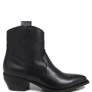 Stivali Texani | Stivali Invernali | Personal Stivaletti Texani alla Caviglia con Ricamo e Cerniera "CAMERON" - Pelle Nero