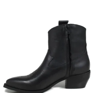 Stivali Texani | Stivali Invernali | Personal Stivaletti Texani alla Caviglia con Ricamo e Cerniera "CAMERON" - Pelle Nero