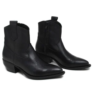 Stivali Texani | Stivali Invernali | Personal Stivaletti Texani alla Caviglia con Ricamo e Cerniera "CAMERON" - Pelle Nero