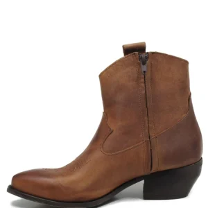 Stivali Texani | Stivali Invernali | Personal Stivaletti Texani alla Caviglia con Ricamo e Cerniera "CAMERON" - Ingrassato Cuoio