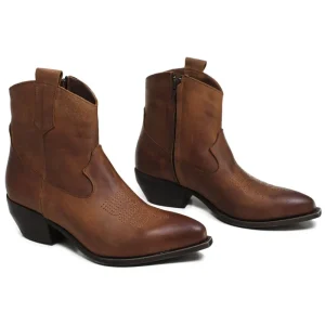 Stivali Texani | Stivali Invernali | Personal Stivaletti Texani alla Caviglia con Ricamo e Cerniera "CAMERON" - Ingrassato Cuoio