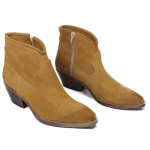 Stivali Estivi | Stivali Texani | In Time Stivaletti Texani  alla caviglia con Ricamo "PASO" - Camoscio Cuoio