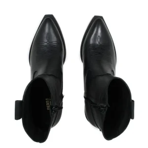 Stivali Texani | Stivali Invernali | Personal Stivaletti Texani alla Caviglia con Ricamo e Cerniera "CAMERON" - Pelle Nero