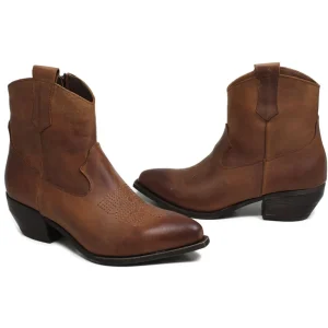 Stivali Texani | Stivali Invernali | Personal Stivaletti Texani alla Caviglia con Ricamo e Cerniera "CAMERON" - Ingrassato Cuoio