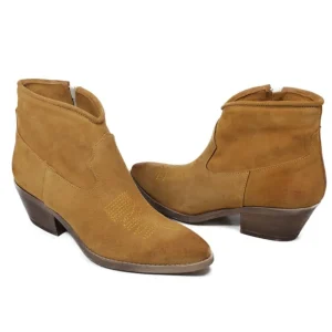 Stivali Estivi | Stivali Texani | In Time Stivaletti Texani  alla caviglia con Ricamo "PASO" - Camoscio Cuoio