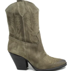 Stivali Con Tacco | Stivali Invernali | Personal Stivaletti Texani Camperos Bassi Ricamati con tacco "Liam" - Camoscio Taupe