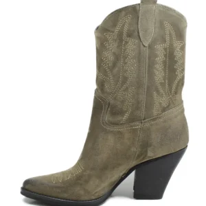 Stivali Con Tacco | Stivali Invernali | Personal Stivaletti Texani Camperos Bassi Ricamati con tacco "Liam" - Camoscio Taupe