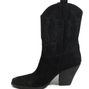 Stivali Con Tacco | Stivali Texani | Personal Stivaletti Texani Camperos Bassi Ricamati con tacco "Liam" - Camoscio Nero
