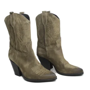 Stivali Con Tacco | Stivali Invernali | Personal Stivaletti Texani Camperos Bassi Ricamati con tacco "Liam" - Camoscio Taupe