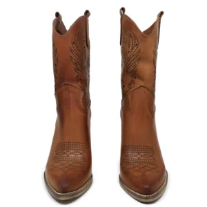 Stivali Con Tacco | Stivali Estivi | Personal Stivaletti Texani Camperos Bassi Laserati con tacco "Leny" - Cuoio