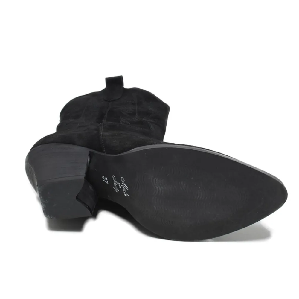 stivaletti_texani_campero_6-1.webp Stivali Con Tacco | Stivali Texani | Personal Stivaletti Texani Camperos Bassi Ricamati con tacco "Liam" - Camoscio Nero