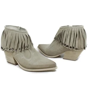 Stivali Con Tacco | Tronchetti | Personal Stivaletti Texani con Frange e Occhielli "Trenza" - Beige