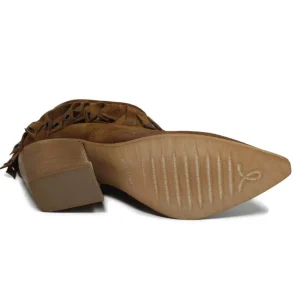 Stivali Con Tacco | Tronchetti | Personal Stivaletti Texani con Frange e Occhielli "Trenza" - Cuoio