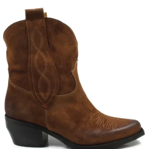 Stivali Texani | Stivali Invernali | Personal Stivaletti Texani con Ricamo "LORAH" - Camoscio Cuoio