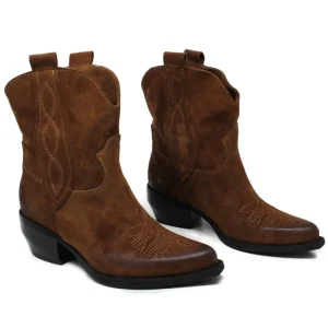 Stivali Texani | Stivali Invernali | Personal Stivaletti Texani con Ricamo "LORAH" - Camoscio Cuoio