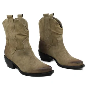 Stivali Texani | Stivali Invernali | Personal Stivaletti Texani con Ricamo "LORAH" - Camoscio Taupe