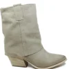 Stivali Con Tacco | Stivali Estivi | Personal Stivaletti Texani Estivi con Bavero Risvolto "Gipsy" - Camoscio Beige