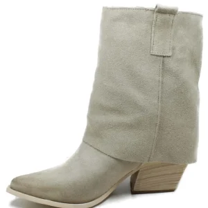 Stivali Con Tacco | Stivali Estivi | Personal Stivaletti Texani Estivi con Bavero Risvolto "Gipsy" - Camoscio Beige