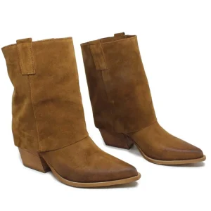 Stivali Con Tacco | Stivali Estivi | Personal Stivaletti Texani Estivi con Bavero Risvolto "Gipsy" - Camoscio Cuoio