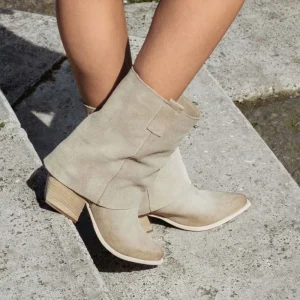 Stivali Con Tacco | Stivali Estivi | Personal Stivaletti Texani Estivi con Bavero Risvolto "Gipsy" - Camoscio Beige