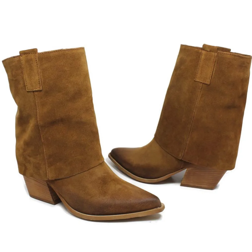 stivaletti_texani_estivi__3-2.webp Stivali Con Tacco | Stivali Estivi | Personal Stivaletti Texani Estivi con Bavero Risvolto "Gipsy" - Camoscio Cuoio