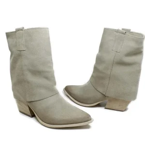 Stivali Con Tacco | Stivali Estivi | Personal Stivaletti Texani Estivi con Bavero Risvolto "Gipsy" - Camoscio Beige