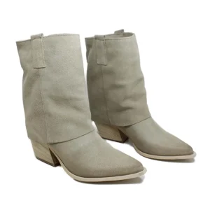 Stivali Con Tacco | Stivali Estivi | Personal Stivaletti Texani Estivi con Bavero Risvolto "Gipsy" - Camoscio Beige