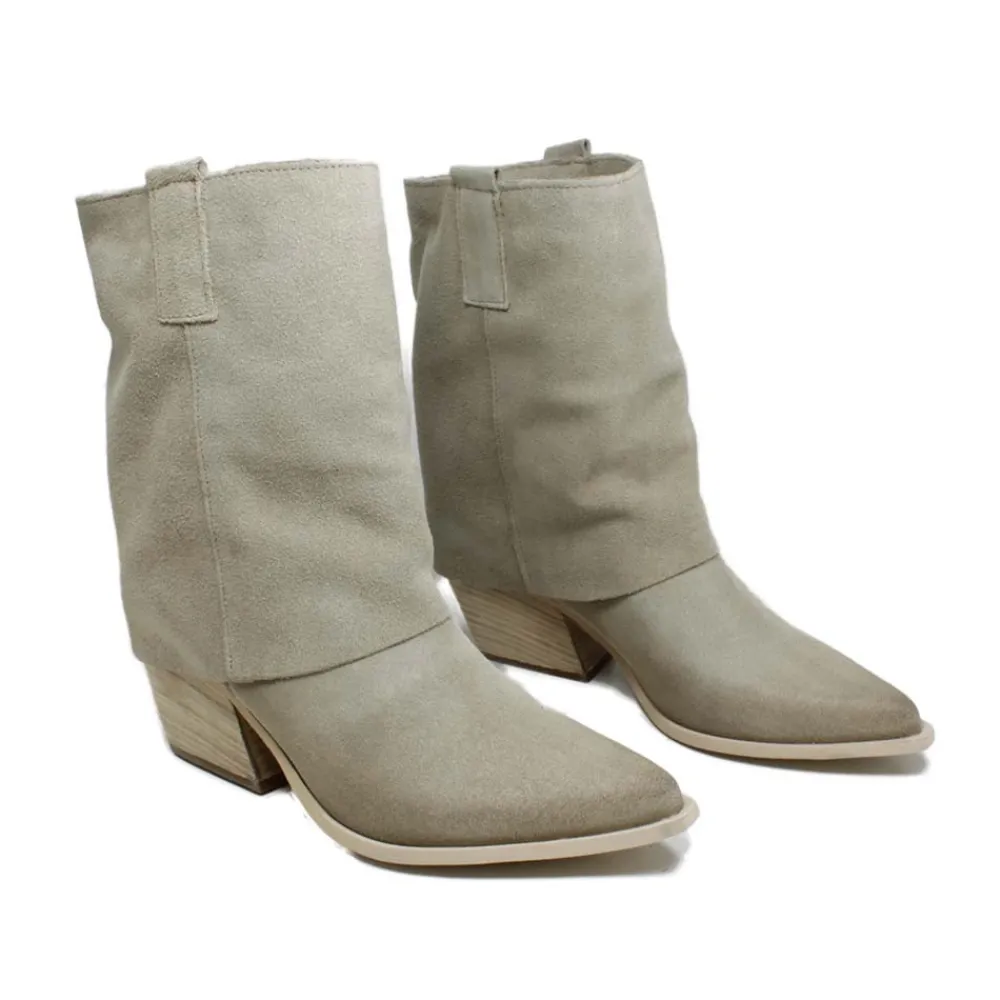 stivaletti_texani_estivi__6-1.webp Stivali Con Tacco | Stivali Estivi | Personal Stivaletti Texani Estivi con Bavero Risvolto "Gipsy" - Camoscio Beige