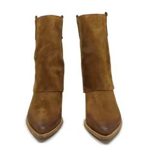 Stivali Con Tacco | Stivali Estivi | Personal Stivaletti Texani Estivi con Bavero Risvolto "Gipsy" - Camoscio Cuoio