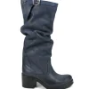 Stivali Con Tacco | Stivali Invernali | In Time Stivali Alti Biker Boots con Tacco "58/A" - Nabuk Blu