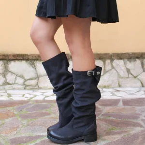 Stivali Invernali | Bikers Invernali | In Time Stivali Alti Biker Boots "NOA/A" - Nabuk Notte Blu