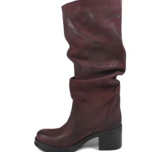 Stivali Con Tacco | Stivali Invernali | In Time Stivali Alti Biker Boots con Tacco "58/A" - Nabuk Bordeaux