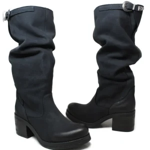 Stivali Con Tacco | Bikers Invernali | In Time Stivali Alti Biker Boots con Tacco "58/A" - Nabuk Notte Blu