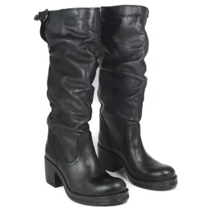 Stivali Con Tacco | Stivali Invernali | In Time Stivali Alti Biker Boots con Tacco "58/A" - Pelle Nero