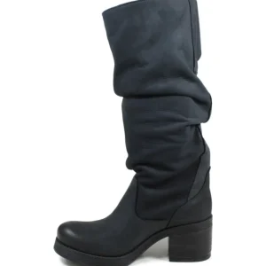 Stivali Con Tacco | Bikers Invernali | In Time Stivali Alti Biker Boots con Tacco "58/A" - Nabuk Notte Blu