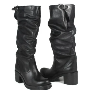 Stivali Con Tacco | Stivali Invernali | In Time Stivali Alti Biker Boots con Tacco "58/A" - Pelle Nero