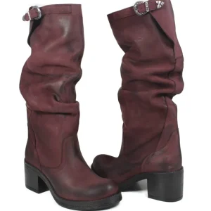 Stivali Con Tacco | Stivali Invernali | In Time Stivali Alti Biker Boots con Tacco "58/A" - Nabuk Bordeaux
