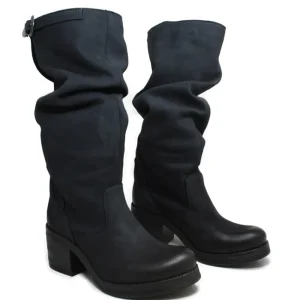 Stivali Con Tacco | Bikers Invernali | In Time Stivali Alti Biker Boots con Tacco "58/A" - Nabuk Notte Blu