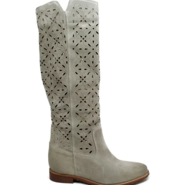 Stivali Estivi | Stivali E Scarpe Con Zeppa | Personal Stivali alti con zeppa interna laserati "Tory" - Camoscio Taupe