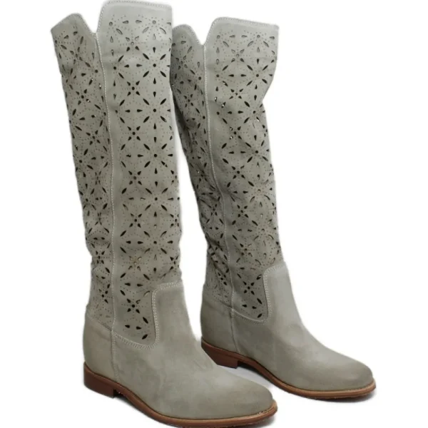 Stivali Estivi | Stivali E Scarpe Con Zeppa | Personal Stivali alti con zeppa interna laserati "Tory" - Camoscio Taupe