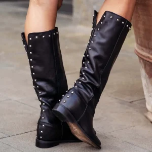 Stivali E Scarpe Con Zeppa | Stivali Invernali | Personal Stivali alti con zeppa interna e borchie piramidali "V14" - Pelle Nero